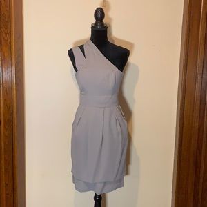 Max and Cleo grey one shoulder knee length dress